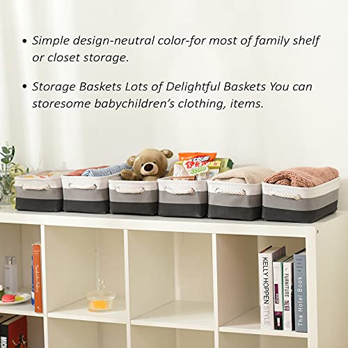 Small Fabric Storage Baskets for Organizing [6 Pack] Closet Storage Bin Foldable Storage Baskets for Shelf Canvas Storage Bins Decorative Basket with Handles (6 Count)
