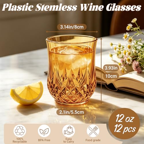 12 Pack Plastic Stemless Wine Glasses (12 Count)
