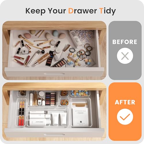 Military Grade Drawer Organizer for Vanity Bathroom Makeup Desk (28 Count)