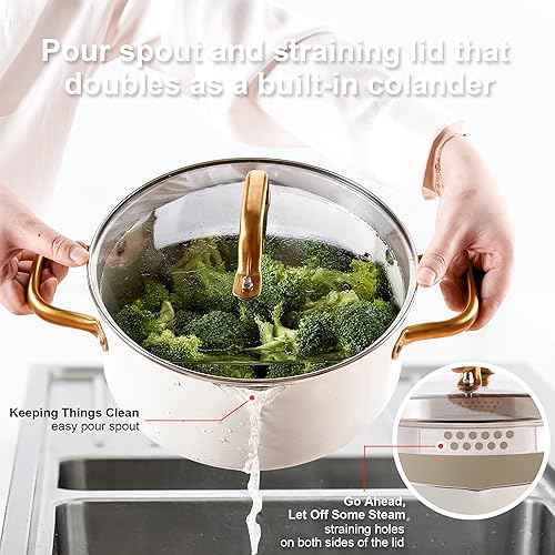 Pots and Pans Set Nonstick Granite Gold Cookware Set
