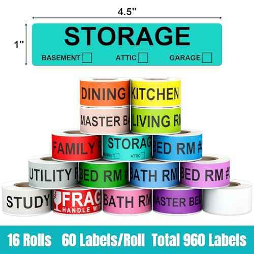960 Count Color Coding Moving Stickers with 14 Different Living Space Labels