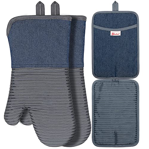 Oven Mitts Pot Holders Set of 4 Made with Pure Cotton and Food Grade Non (4 Count)