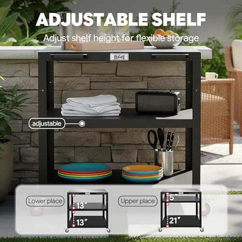 3 Shelf Pizza Oven Table with Lockable Wheels