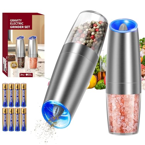 Gravity Electric Salt and Pepper Grinder Set Stainless Steel Automatic Salt and Pepper Grinder Set (2 Count)