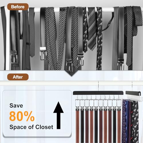 40 Hooks 2 in 1 Belt Tie Hanger Max 60 Belts 60 Ties Capacity (2 Count)
