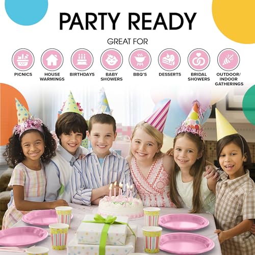 Exquisite Party Solids Sturdy Pink Plastic Plates 9" Party Plates 100 Pcs (100 Count)