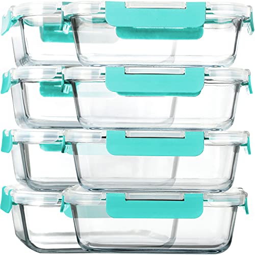 8 Pack 30 oz Glass Food Storage Containers with Lids (8 Count)