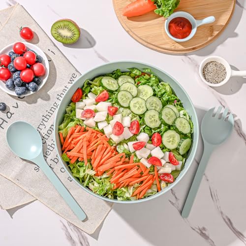 Bamboo Fiber Salad Bowl with Servers Set Large 9.8inches Nature Bamboo Mixing Bowl with Servers with Lid Spoon and Fork for Fruits