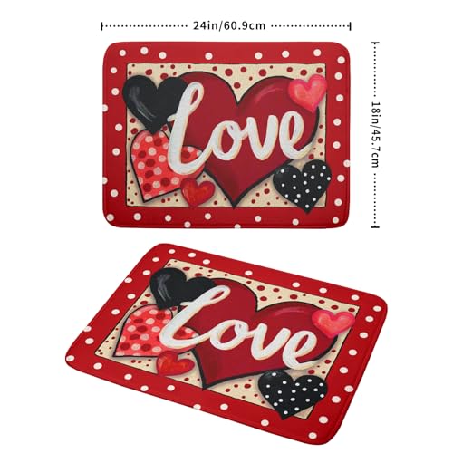 Love Heart Dish Drying Mat 18"x24" Red Dots Microfiber Dish Rack Mat Holiday Absorbent Fast Dry Draining Pad for Kitchen Counter Bar Sinks