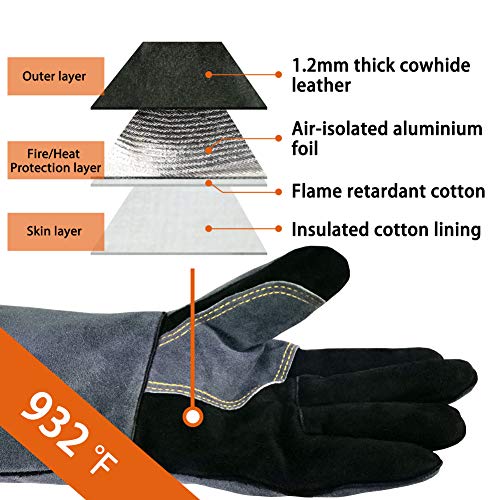 16 In,932℉,Welding Gloves,Fireplace Glove,Fire & Heat Resistant,XL