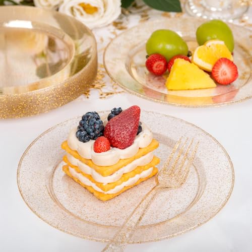 200 Pcs Gold Glitter Plastic Plates (200 Count)