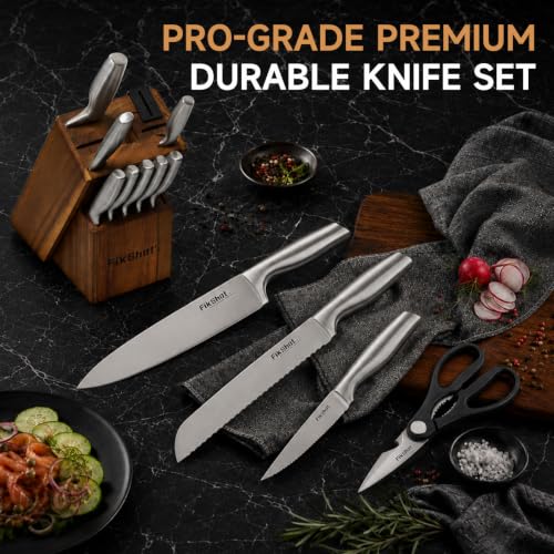 14PCS Knife Set with Block & Sharpener