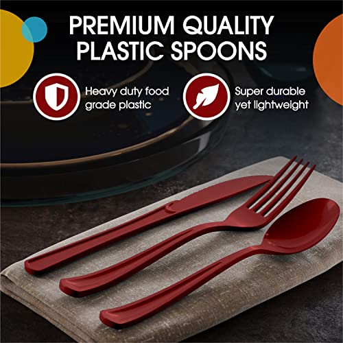 Party Solids Burgundy Plastic Spoons 200 Pcs Burgundy Spoons Disposable Utensils Heavy Duty Plastic Cutlery Set Disposable Cutlery Sets Flatware Sets Silverware Set Party Supplies & Party Tableware (200 Count)