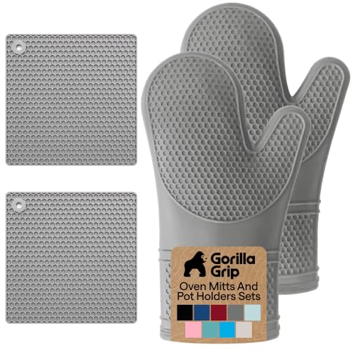 BPA Free Silicone Oven Mitts and Pot Holders Set (4 Count)