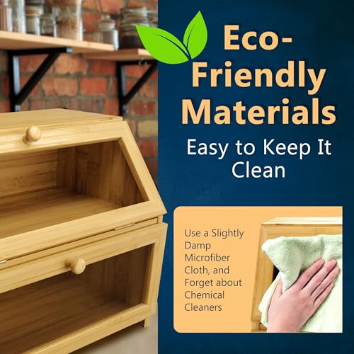 Bamboo Bread Box Space Saving Rustic Flat