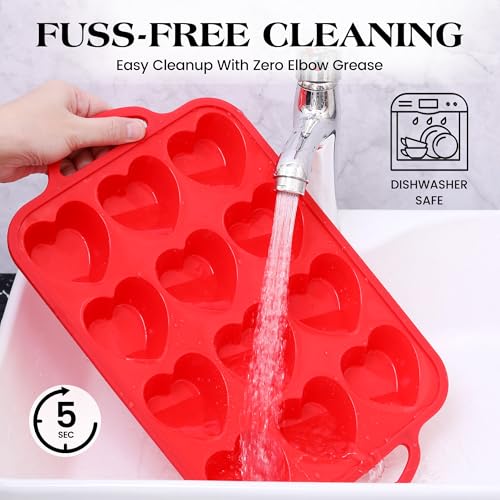 12 Cup Heart Shaped Silicone Muffin Pan for Baking with Metal Frame