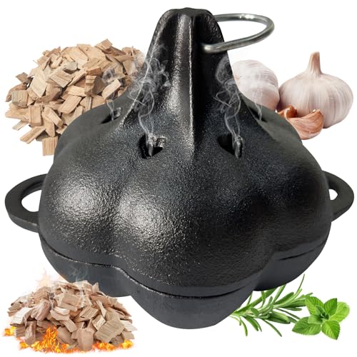 Pre Seasoned Cast Iron Smoker & Garlic Roaster with Airflow Lid