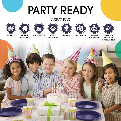 Party Solids Navy Plastic Plates For Party 10" Navy Disposable Plates Heavy Duty 100 Pcs Plastic Dinnerware Sets Heavy Duty 350 GSM Disposable Dinnerware Set (100 Count)