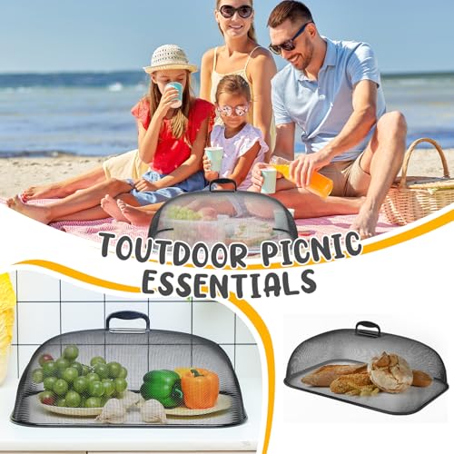 4 Pcs Metal Mesh Screen Food Cover for Outdoors Set Large 18.5 Inch Mesh Food Tents for Picnic Indoor Plate