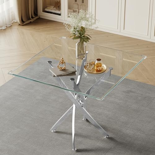 Square Glass Dining Table for 4