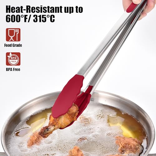 Kitchen Tongs with Silicone Tips for Cooking Serving