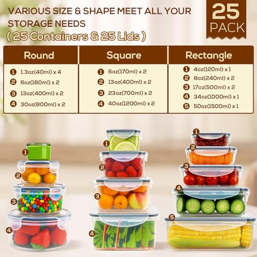 50PCS Thick Food Storage Containers with Airtight Lids for Meal Prep (50 Count)