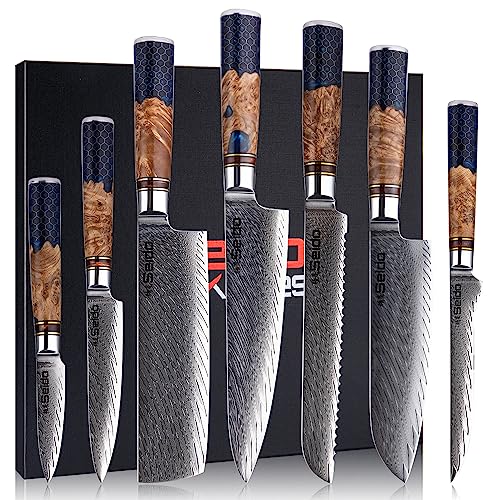 Hanikamu VG10 Damascus Chef Knife Set (7 Count)