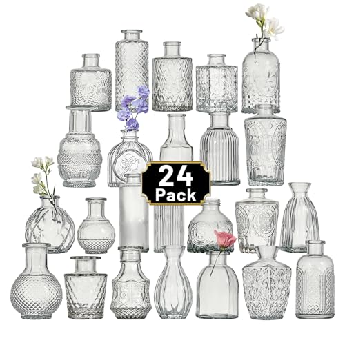Glass Bud Vase Set of 24 Pcs Small Minimalist Vases for Flowers (24 Count)