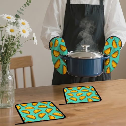 Mexican Taco Oven Mitts and Pot Holders Set (4 Count)
