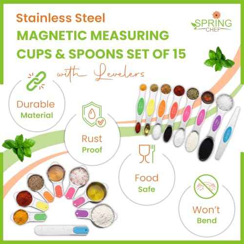 Magnetic Measuring Cups & Spoons Set of 15 with Levelers