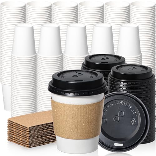 500 Pack 8 oz Disposable Coffee Cups with Lids (500 Count)