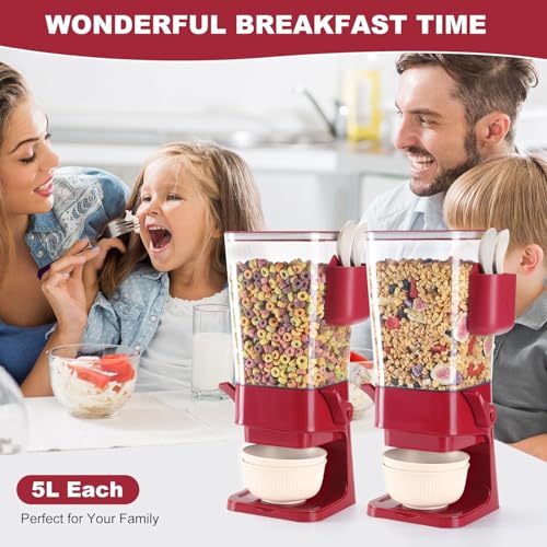 Cereal Dispenser Countertop Red 2 Pack with Creal Bowls Spoons Cutlery Box