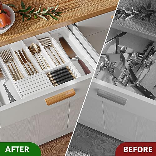 Silverware Drawer Organizer Bamboo Knife Organizer Drawer Insert Expandable Utensil Holder for Kitchen Drawer Flatware Holder W12.8