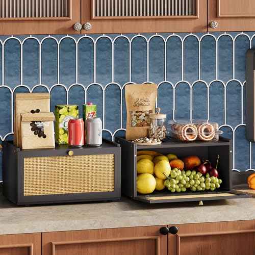 Rattan Bamboo Bread Box for Kitchen Counter Large Capacity Bread Storage Bin Farmhouse Bread Storage Container Rustic Bread Holder