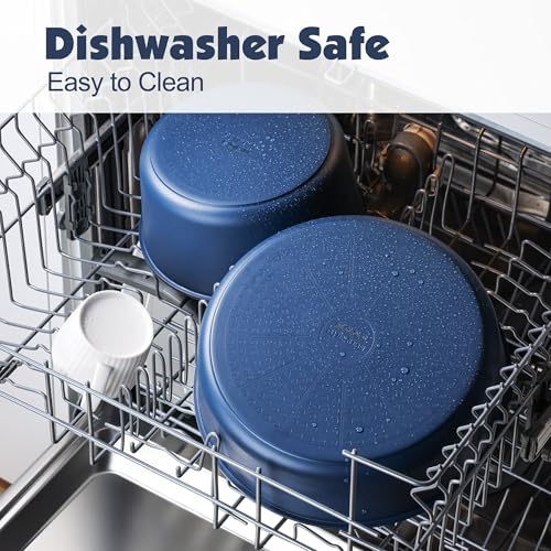 17 Piece Ceramic Detachable Handle Pots and Pans Set Navy