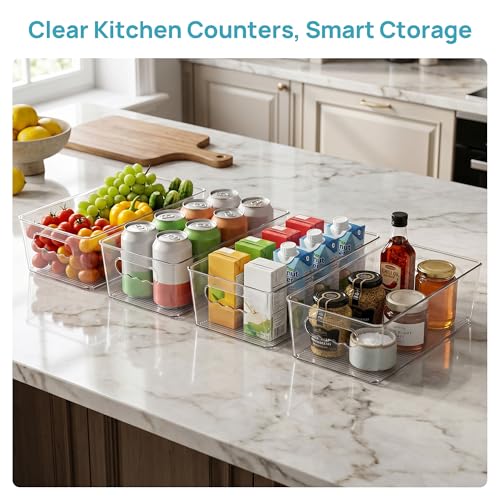 6pcs Clear Storage Bins with Handles (6 Count)