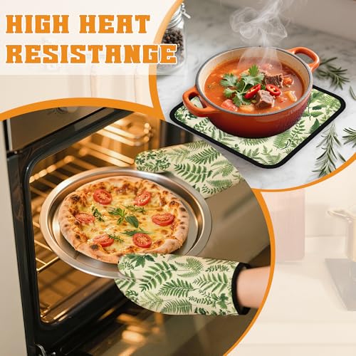 Fern Herbs Oven Mitts and Pot Holders Set (4 Count)