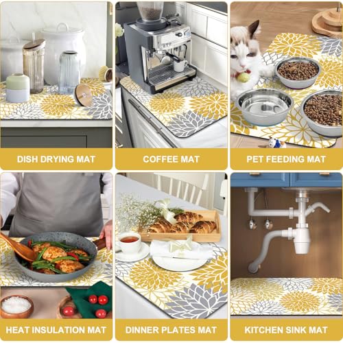 2PCS 12" x 20" Fall Dish Drying Mat & 24" x 5.5" Sink Splash Guard (2 Count)