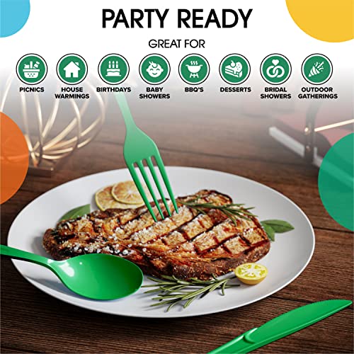Party Solids Disposable Emerald Green Plastic Spoons 200 Pcs (200 Count)