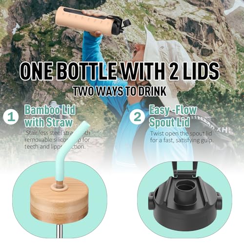 32oz Glass Water Bottle with Straw and 2 Lids