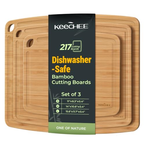 Dishwasher Safe Bamboo Cutting Boards Durable Lightweight Wood Cutting Board for Busy Kitchen (3 Count)