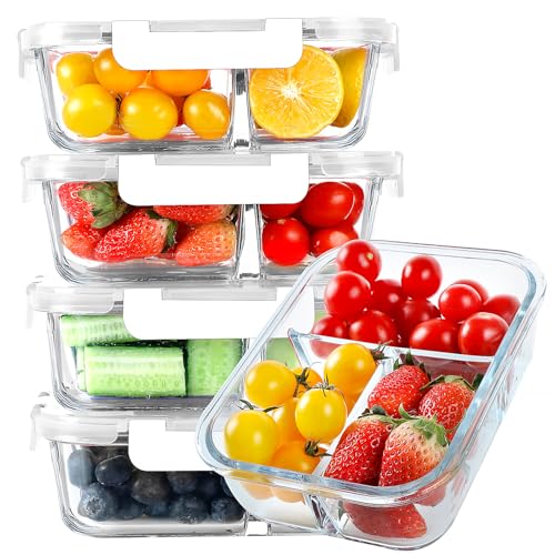 Glass Meal Prep Containers 3 Compartments (5 Count)