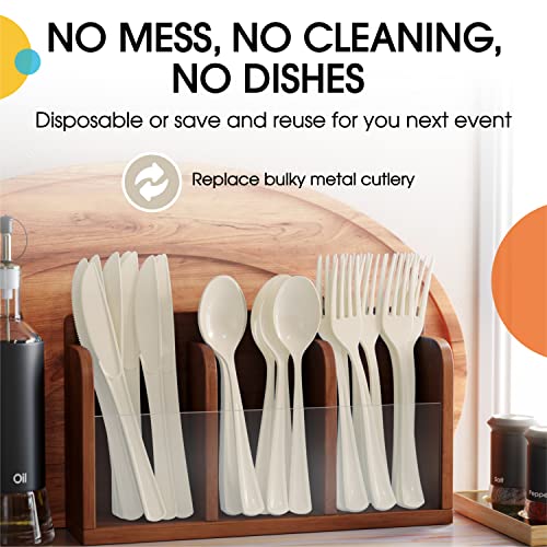 Party Solids Ivory Plastic Spoons 200 Pieces Ivory Spoons Disposable Utensils Heavy Duty Plastic Cutlery Set Disposable Cutlery Sets Flatware Sets Silverware Set Party Supplies & Party Tableware (200 Count)