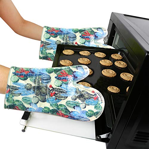 Oven Mitts with Transparent Clear Silicone Shell and Nice Cacturs Flower Printing