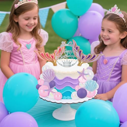 27pcs Mermaid Theme Birthday Cake Decorations 3D Tails (27 Count)