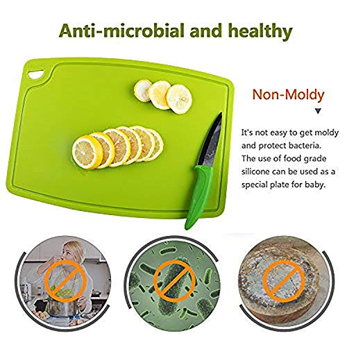 Silicone Thick Cutting Boards Mats Set of 3 Foldable & Flexible Design Juice Grooves Easy Grip Handle Dishwasher Safe for Kitchen (3 Count)