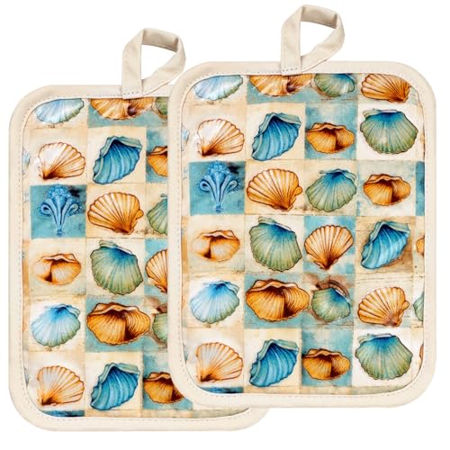 Pot Holders Set of 2 Heat Resistant 480 ℉Non Slip Clear Silicone Printed Comfortable Cotton Lining Kitchen Women Men Cooking Baking Microwave Machine Washable (32 Ounce)
