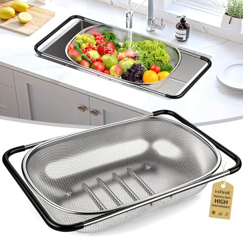 Stainless Steel Over the Sink Colander Strainer Basket 6 Quart