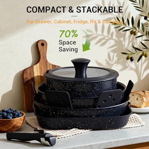 21Pcs Pots and Pans Set Non Stick with Detachable Handle