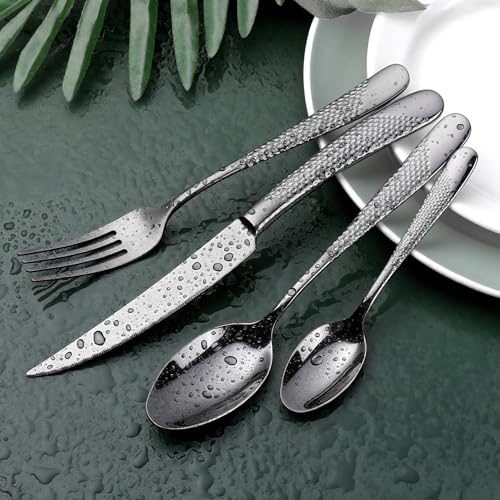Hammered Black Silverware Set (24 Count)